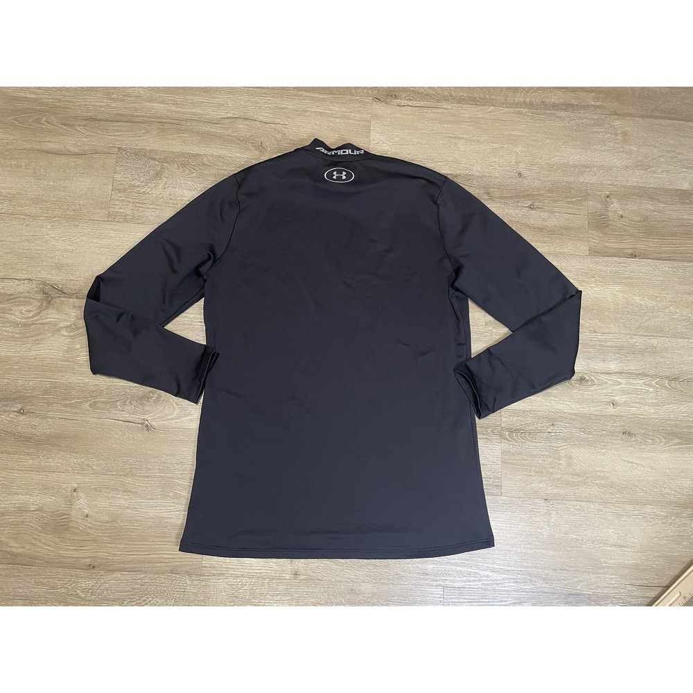 Under Armour ColdGear Mens Sz L Black Mock Neck Long Sleeve Base Layer Shirt - Picture 2 of 7